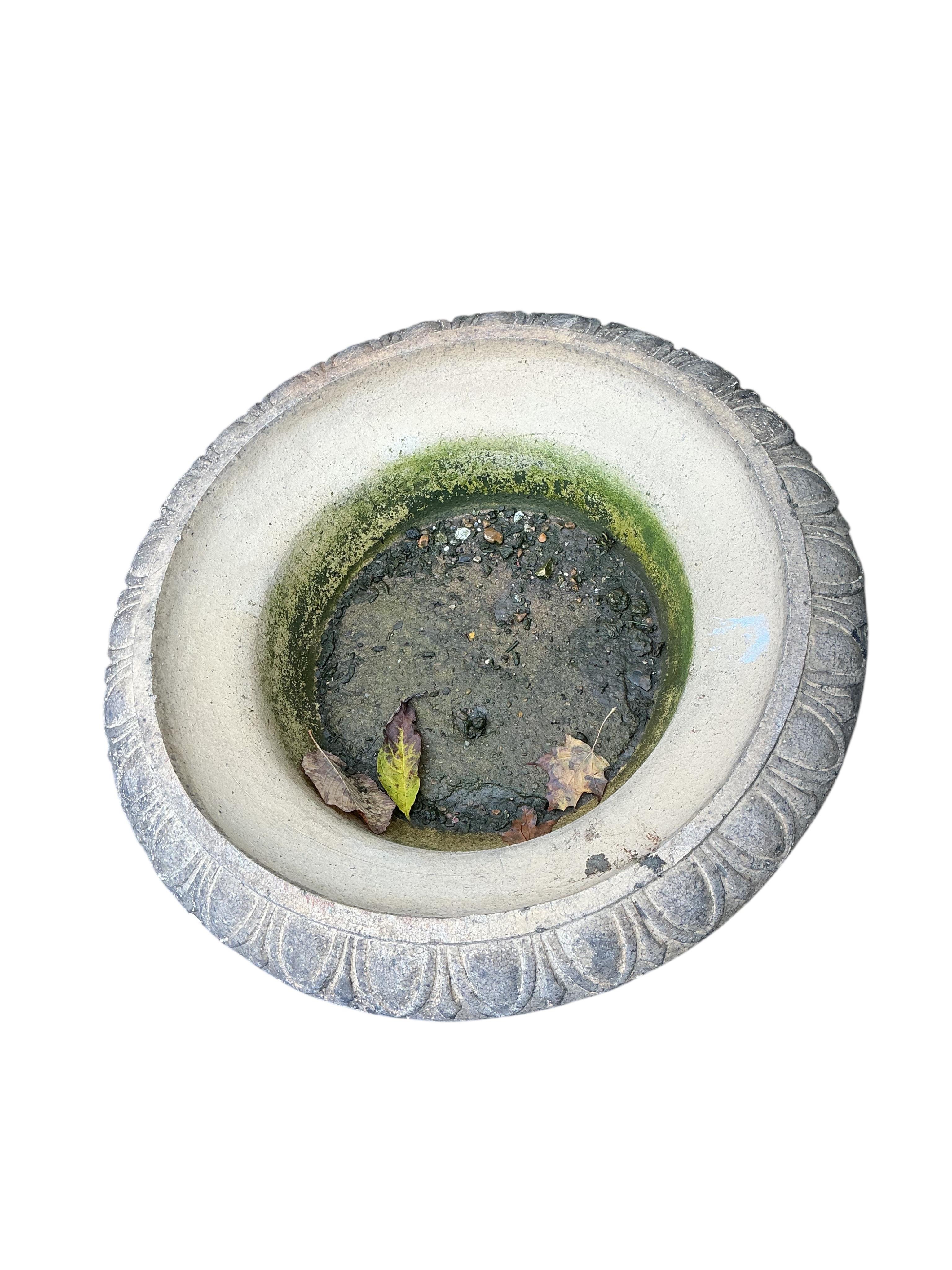 A pair of earthenware campana garden urns, diameter 54cm, height 37cm